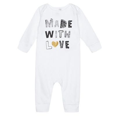 Baby girls' white 'Made With Love' print sleepsuit